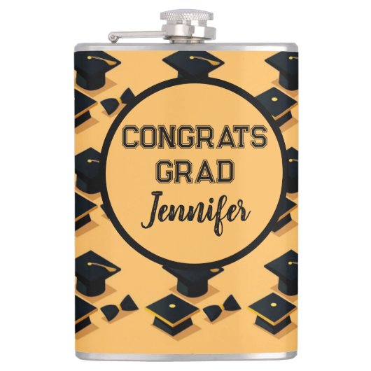 Flasques Elegant Gold and Black Graduation Cap Pattern (Devant)