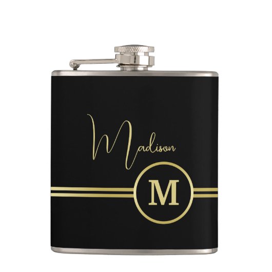 Flasques Elegant Gold Signature Monogram on Black (Devant)