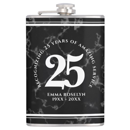 Flasques Élégant Marbre Noir 25 Anniversaire du Travail (Devant)