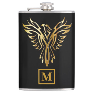 Flasques Élégant Monogramme ascendant Phoenix noir et or