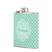 Flasques Élégant Monogramme De Quatrefoil Vert Mint Avec No (Gauche)