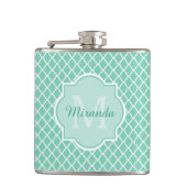 Flasques Élégant Monogramme De Quatrefoil Vert Mint Avec No (Devant)