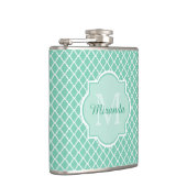 Flasques Élégant Monogramme De Quatrefoil Vert Mint Avec No (Droite)
