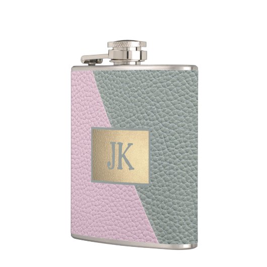 Flasques Élégant Monogramme en cuir rose vert (Gauche)