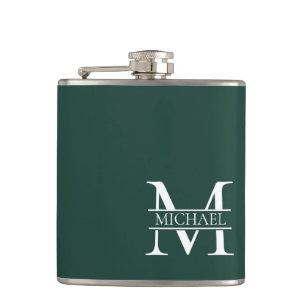 Flasques Élégant Monogramme et nom Emerald Green Personnali