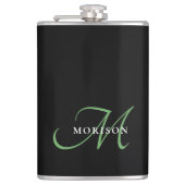 Flasques Élégant Monogramme moderne noir vert Script (Devant)