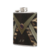 Flasques Élégant Monogramme noir et or Leopard (Gauche)