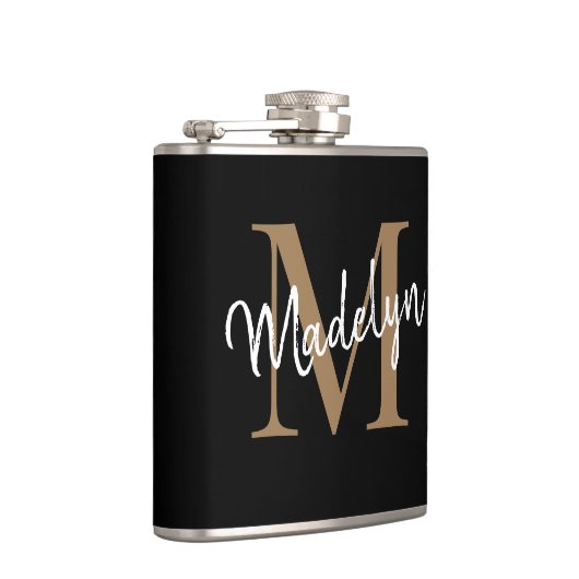 Flasques Élégant monogramme noir or nom de script stylisé (Droite)