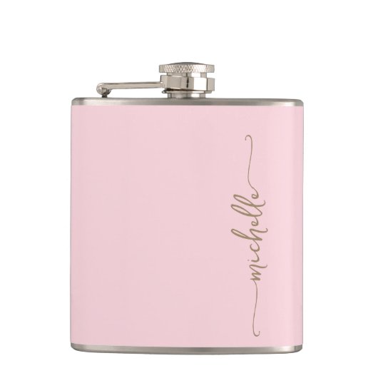 Flasques Élégant Monogramme Or Nom Script Blush Rose (Devant)