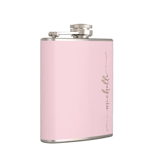 Flasques Élégant Monogramme Or Nom Script Blush Rose (Droite)