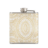 Flasques Élégant Motif blanc de tournesol Mandala Gold (Dos)