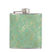 Flasques Élégant Motif de saule d'or sur Turquoise (Devant)