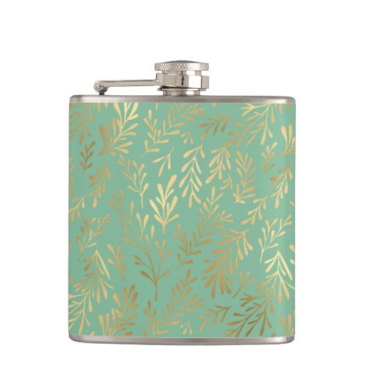 Flasques Élégant Motif de saule d'or sur Turquoise (Devant)