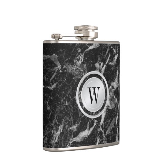 Flasques Élégant Motif en marbre noir avec Monogramme perso (Droite)