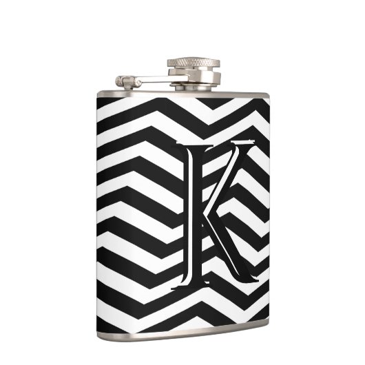 Flasques Élégant noir blanc Chevron Stripe Monogramme perso (Droite)