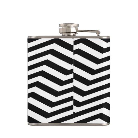Flasques Élégant noir blanc Chevron Stripe Monogramme perso (Dos)