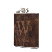 Flasques Élégant noir Brown Vache Cuir Texture Monogramme (Gauche)