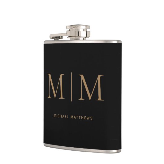 Flasques Élégant Noir moderne Monogramme Or Nom initial (Gauche)