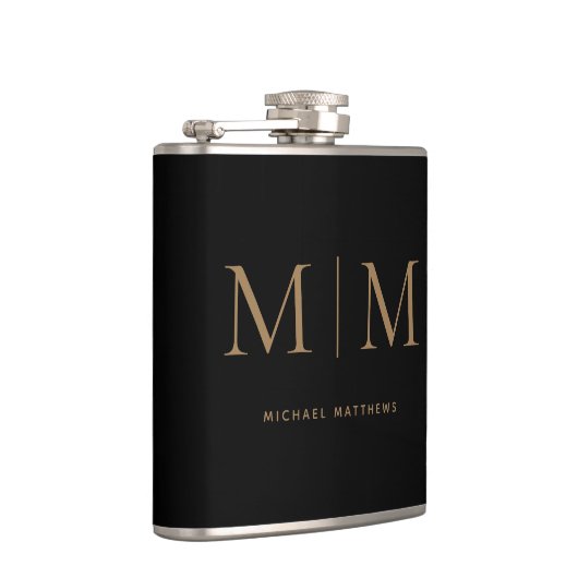 Flasques Élégant Noir moderne Monogramme Or Nom initial (Droite)