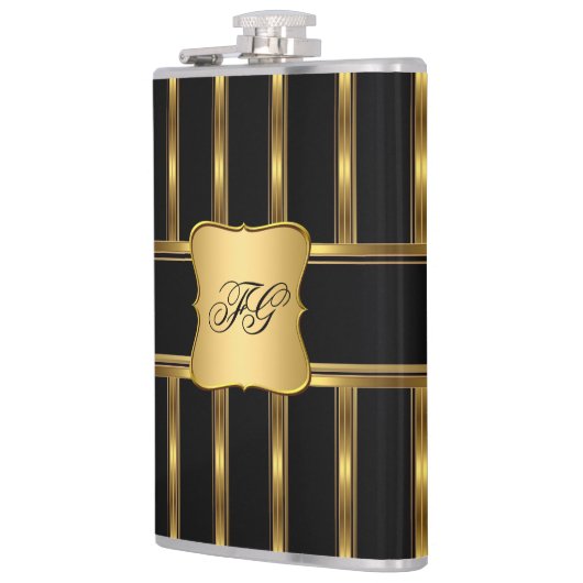 Flasques Elégant or Black Metal look Monogramme Nom (Gauche)