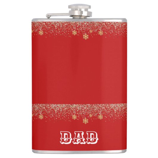 Flasques Élégant or Flocon de neige tombant Noël Nom rouge (Devant)