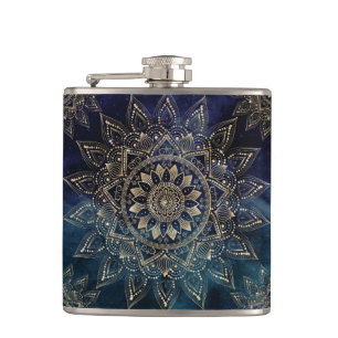 Flasques Elégant or Mandala Blue Galaxy Design