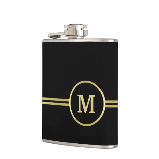 Flasques Élégant or Monogramme personnalisé sur noir (Gauche)