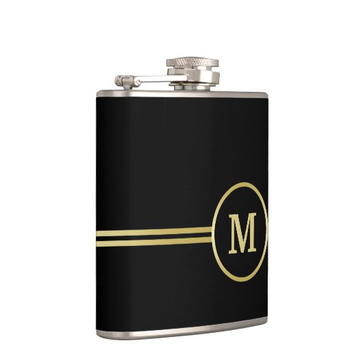 Flasques Élégant or Monogramme personnalisé sur noir (Droite)