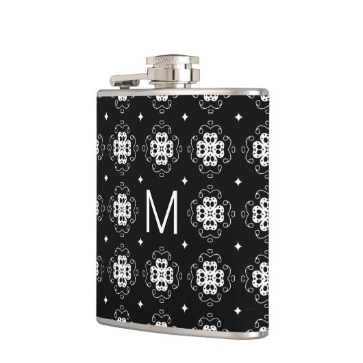 Flasques Elegant Ornate Black and White Pattern Monogram (Gauche)