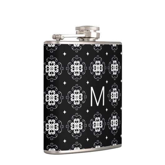 Flasques Elegant Ornate Black and White Pattern Monogram (Droite)