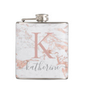 Flasques Élégant Rose  Gold Foil Monogramme en marbre (Devant)