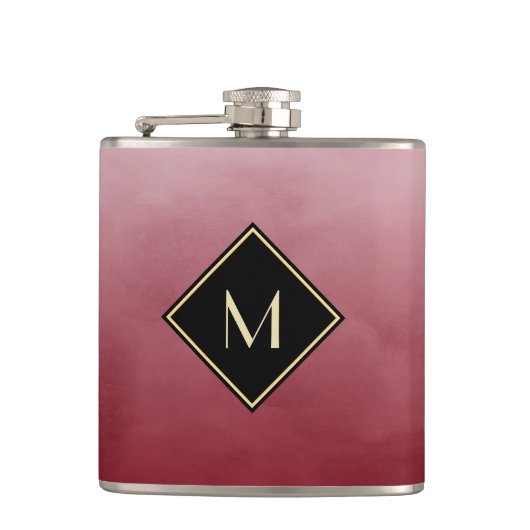 Flasques Élégant Rouge Brossé Avec Monogramme Or Simple (Devant)