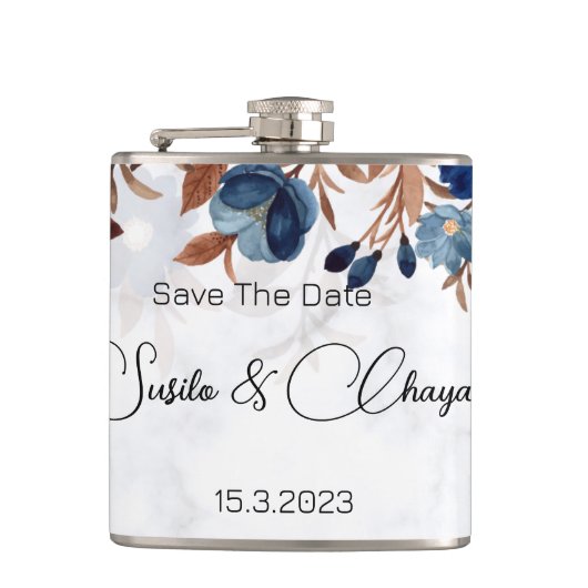 Flasques élégant Royal Blue Rustic savethedate moderne. (Devant)