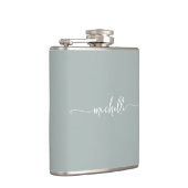 Flasques Élégant Sage Green Monogramme Nom Script (Droite)