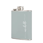 Flasques Élégant Sage Green Monogramme Nom Script (Gauche)