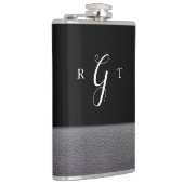 Flasques Élégant Script Personnalisé Monogramme gris cuir (Droite)
