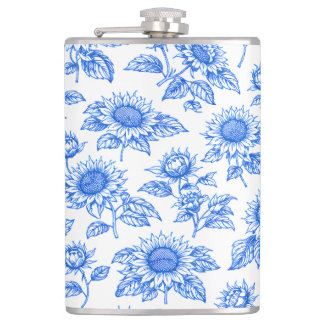 Flasques Élégants Tournesols Toile du Jouy – Botanique Bleu