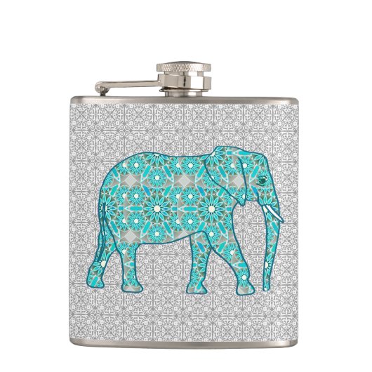 Flasques Éléphant de fleur de mandala - turquoise, gris et (Devant)