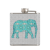 Flasques Éléphant de fleur de mandala - turquoise, gris et (Dos)