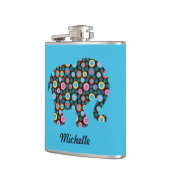 Flasques Eléphant Motif Fleur sur Bleu Personnalisé (Gauche)