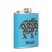 Flasques Eléphant Motif Fleur sur Bleu Personnalisé (Droite)