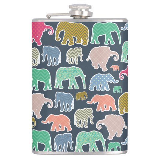 Flasques Eléphants Colorés, Motif Des Eléphants, Zigzag (Devant)