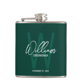 Flasques Emerald Green Script Nom du Groomsman personnalisé (Devant)