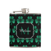 Flasques Emerald Green Sparkle Shamrock noir Monogramme (Devant)