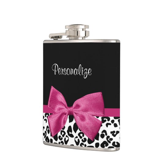Flasques Empreinte de léopard en ruban rose foncé avec nom (Gauche)
