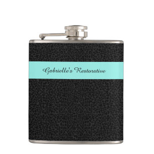 Flasques Empreinte de léopard noir moderne Aqua Stripe avec