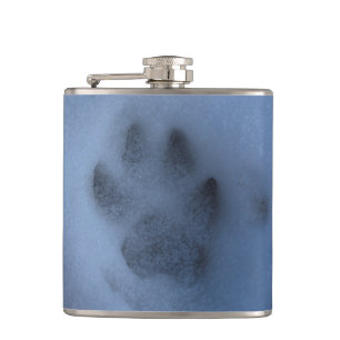 Flasques Empreinte de patte de loup gris sauvage en neige h