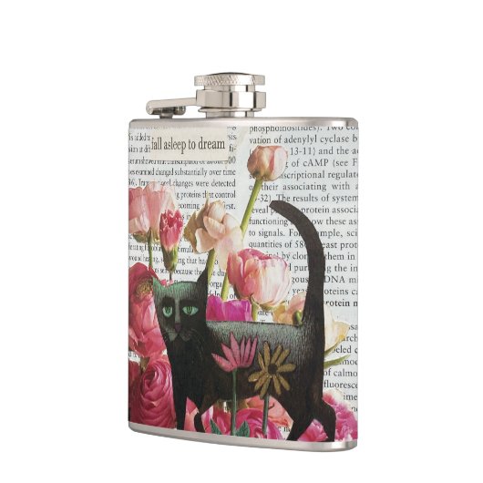 Flasques Endormez-vous pour rêver Chat noir Fleurs roses ch (Gauche)