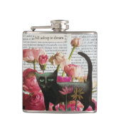 Flasques Endormez-vous pour rêver Chat noir Fleurs roses ch (Devant)