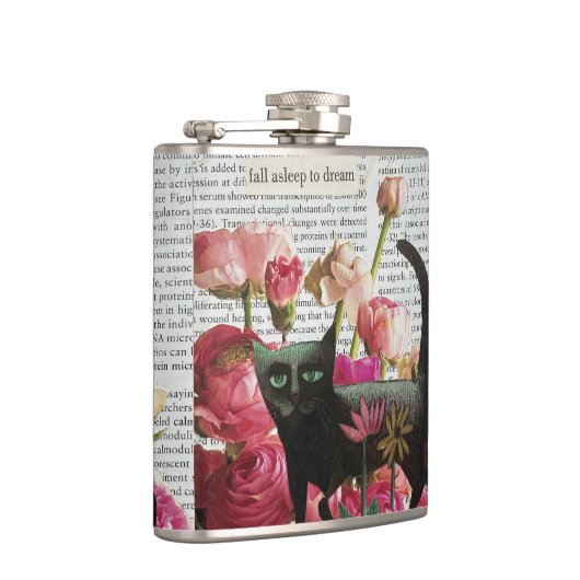 Flasques Endormez-vous pour rêver Chat noir Fleurs roses ch (Droite)